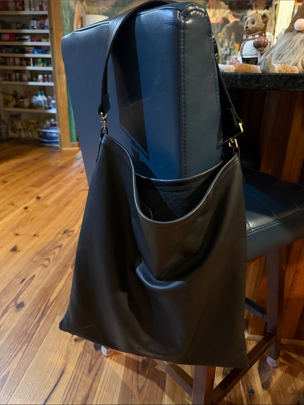 Minimal Black Shoulder Hobo Bag - Soft Draped Carry